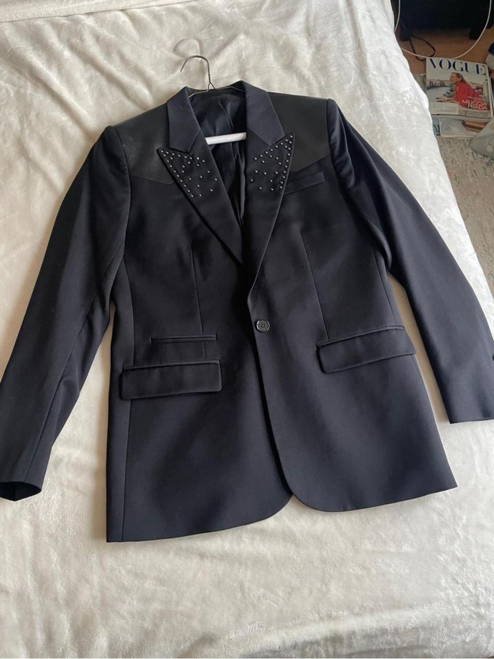 The Kooples wool blazer with leather and studded details